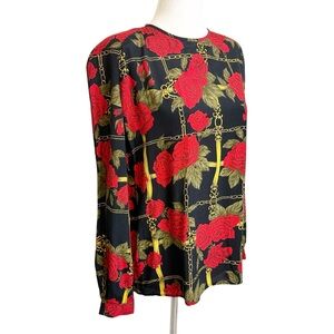 Vintage 90s Rose Baroque Print Long Sleeve Blouse Size 10P
